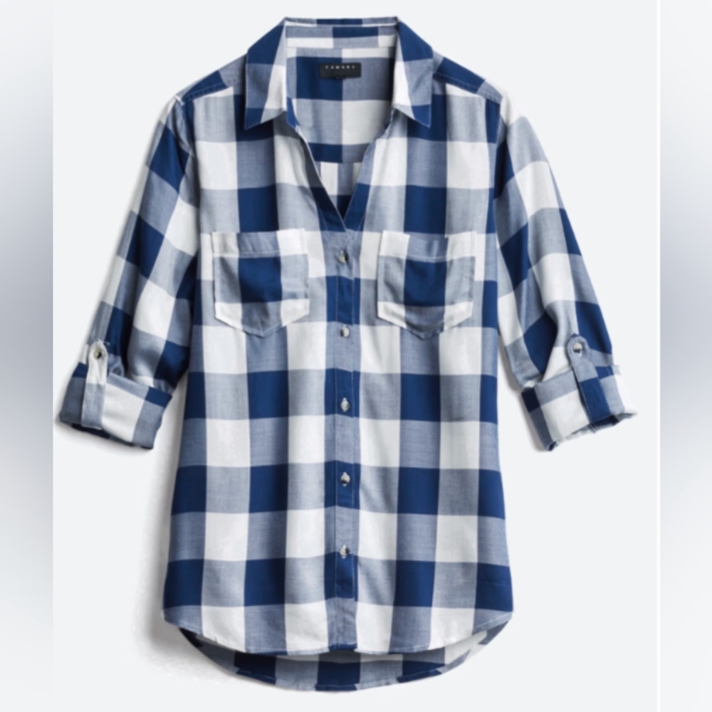 Tinsel Mattie Button Down Top Blue And White Plaid Size Large